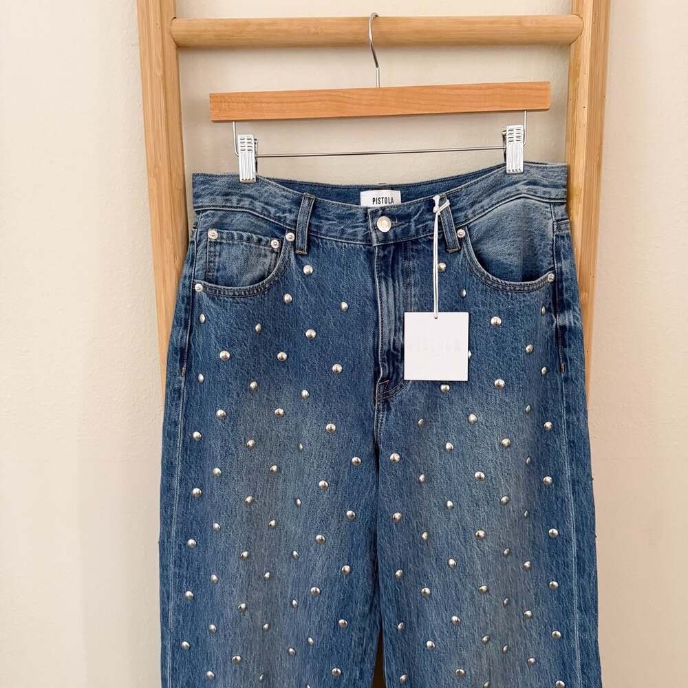 NWT Pistola Hendrix Charmed Jeans 27 Studded High Rise Baggy Wide Leg - Picture 3 of 12